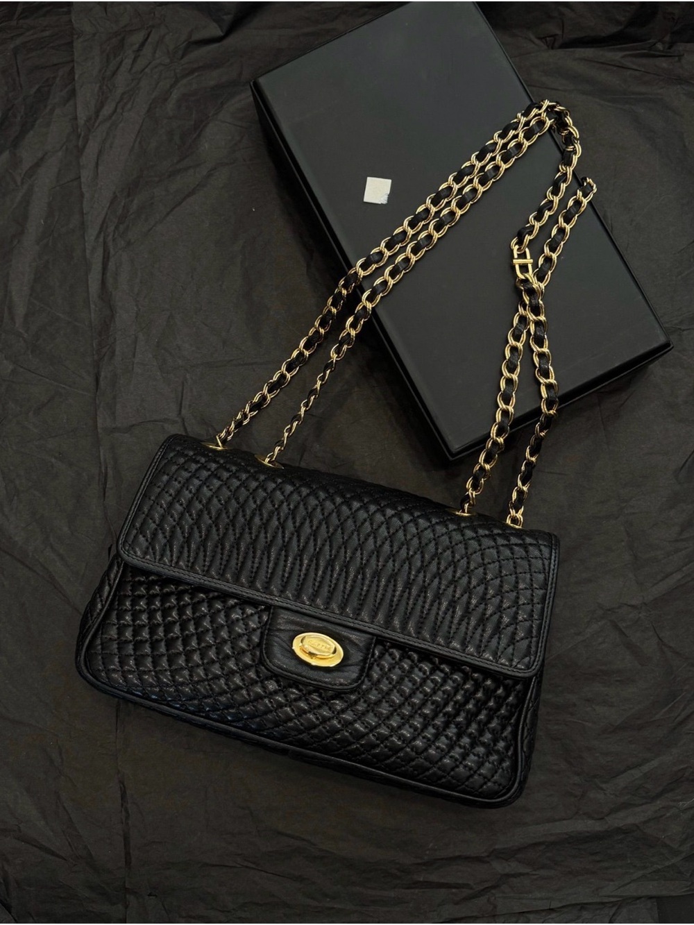 Bally Black Quilted Shoulder Bag with Gold Chain